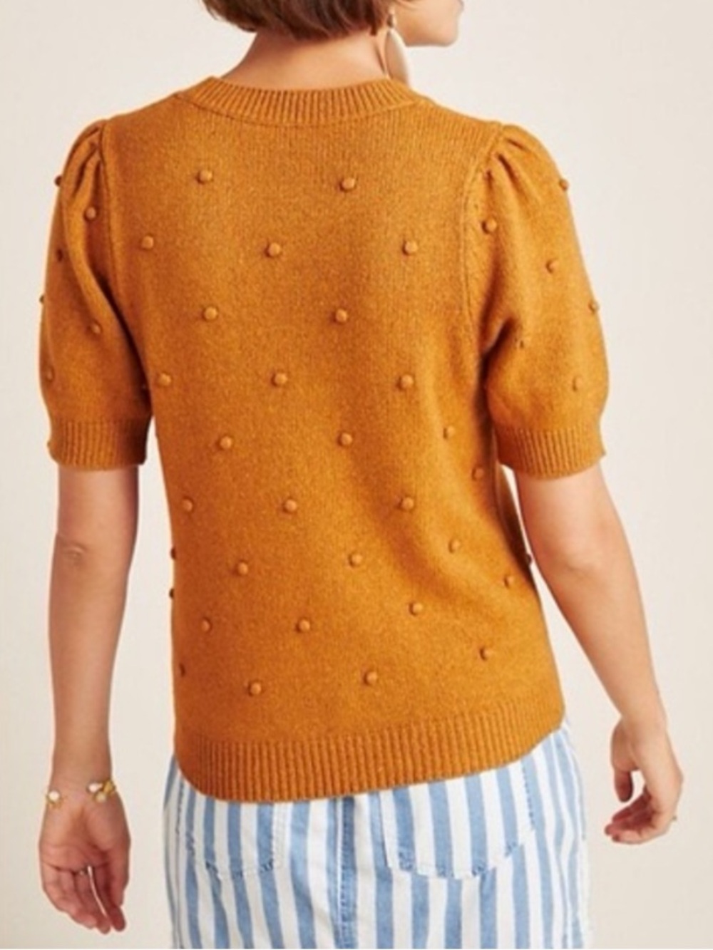 Anthropologie Pommed Pom Pom Short Sleeved Sweater Top Size XL Made in Italy - Picture 3 of 13